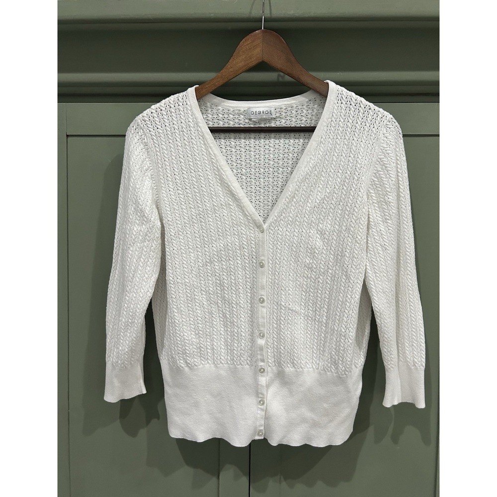 George Women' Y2K Full Button Cardigan Stretch White‎ Neutral Clean Girl Granola